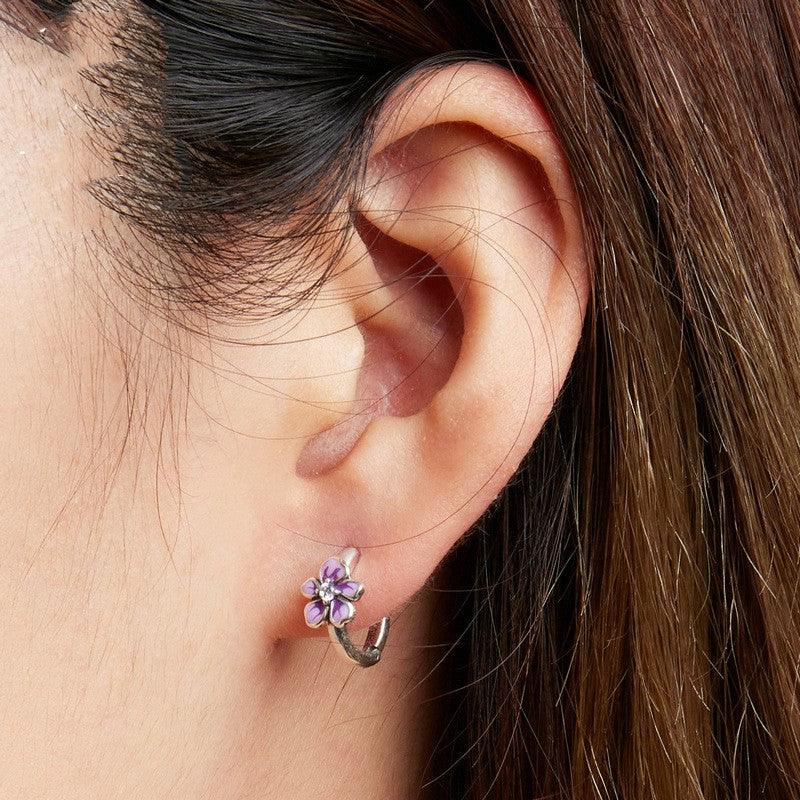 Purple Gradient Oil Dropping Zircon Simple Petal Earrings - Trendha