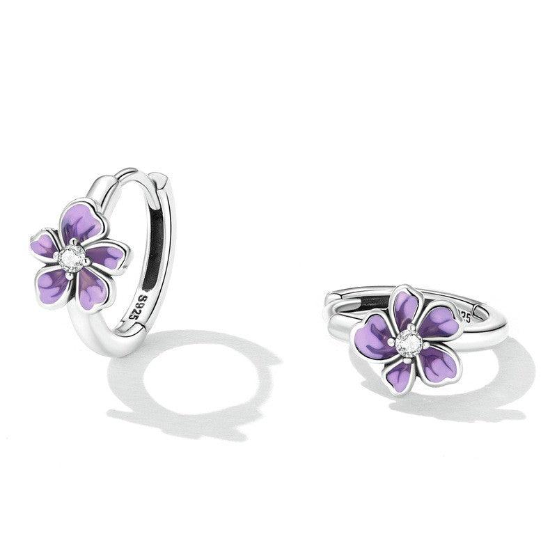 Purple Gradient Oil Dropping Zircon Simple Petal Earrings - Trendha