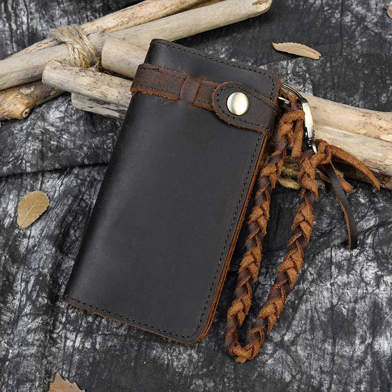 Retro Crazy Horse Leather Long Wallet Men's Buckle Leather Woven Belt Men's Outing Clutch - Trendha