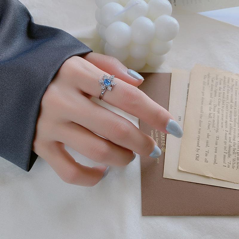 Retro Diamonds Snowflake S925 Sterling Silver Ring Sapphire - Trendha