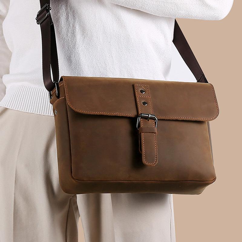 Men's Cow-Leather Flap Shoulder Bag