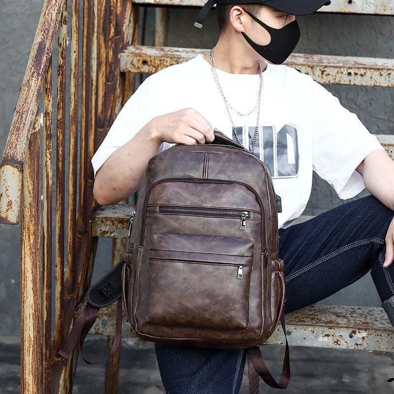 Retro Soft Leather Men's Backpack Fashion Business Travel Computer Bag - Trendha
