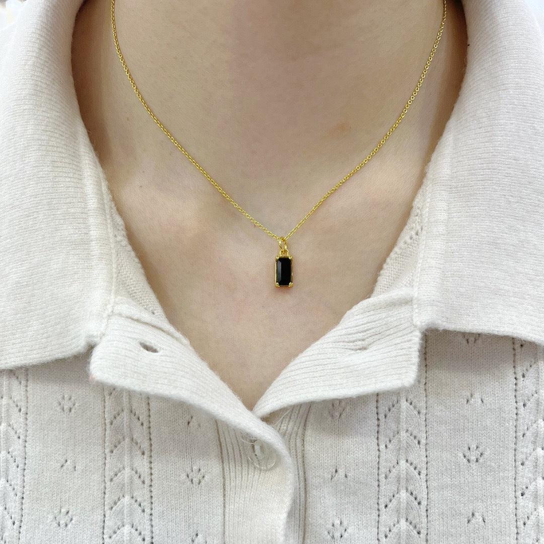 S925 Silver 18K Gold Plating Simple Fashion Exquisite High-grade Black Zircon Necklace - Trendha