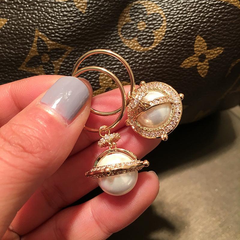S925 Silver Pin Women's Planet Pearl Earrings - Trendha