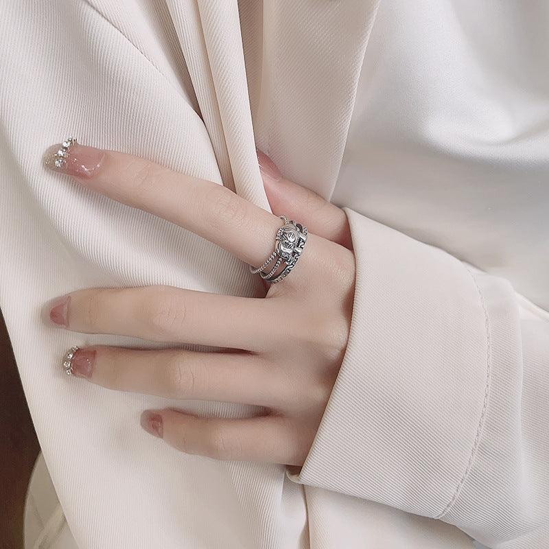 S925 Silver Retro Distressed Copper Coin Lucky Elephant Creative Design Minority Style Ring - Trendha