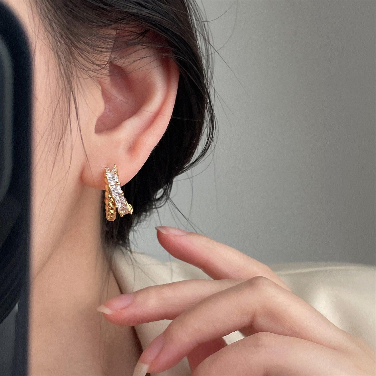 S925 Silver Zircon Twist Earrings - Trendha