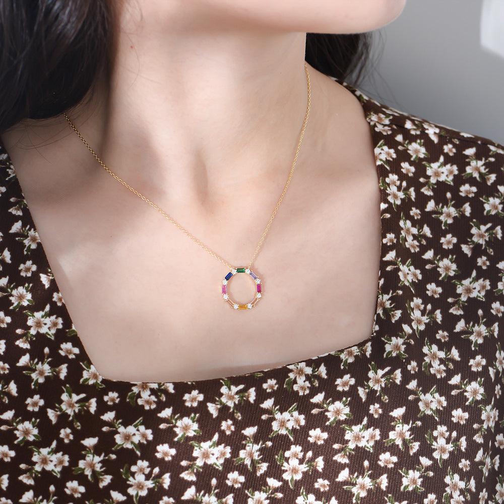 S925 Sterling Silver Colored Zircon Necklace - Trendha