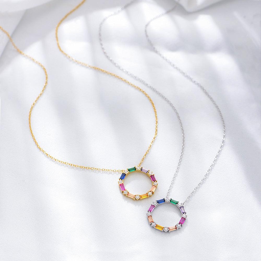 S925 Sterling Silver Colored Zircon Necklace - Trendha