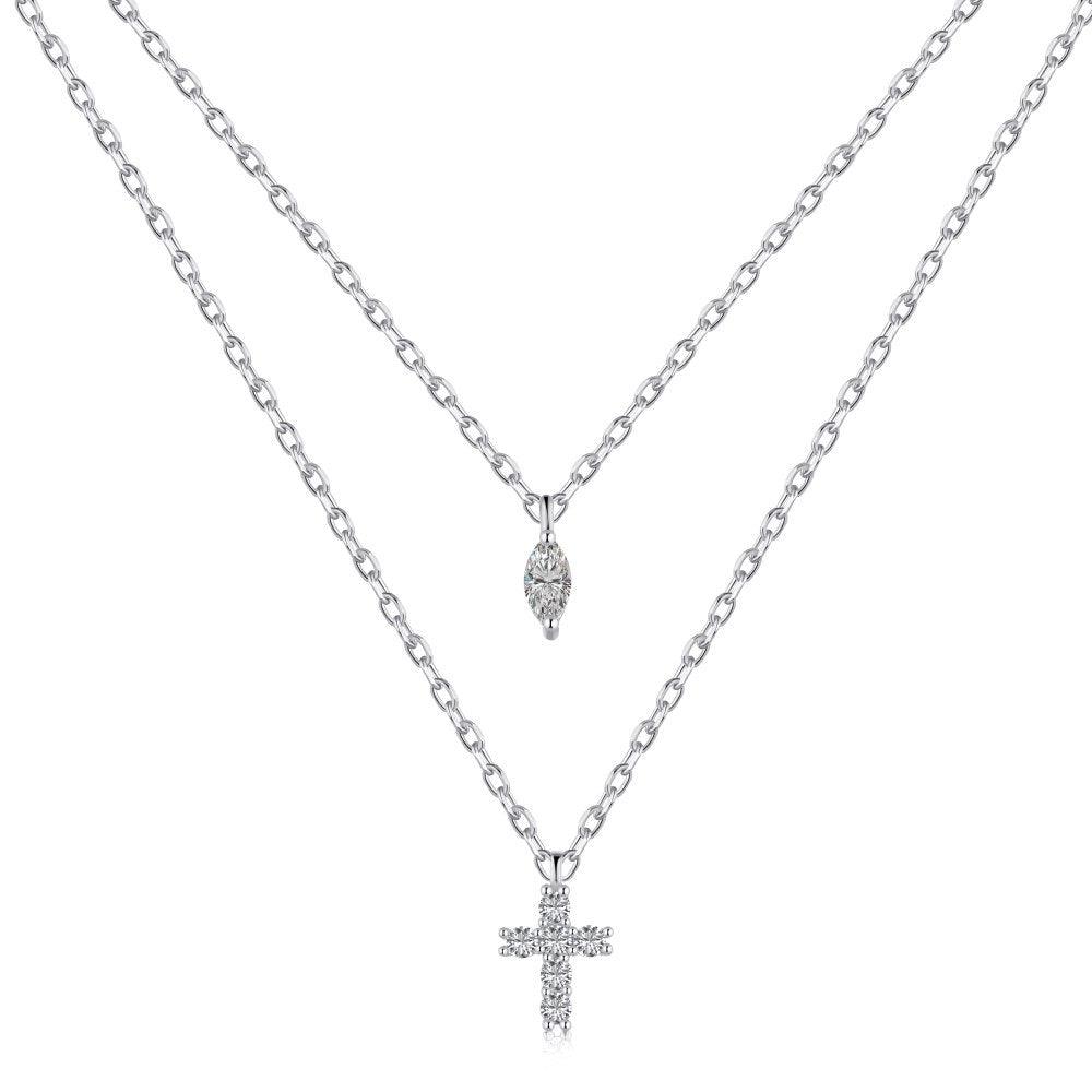 S925 Sterling Silver Diamond Cross Necklace - Trendha