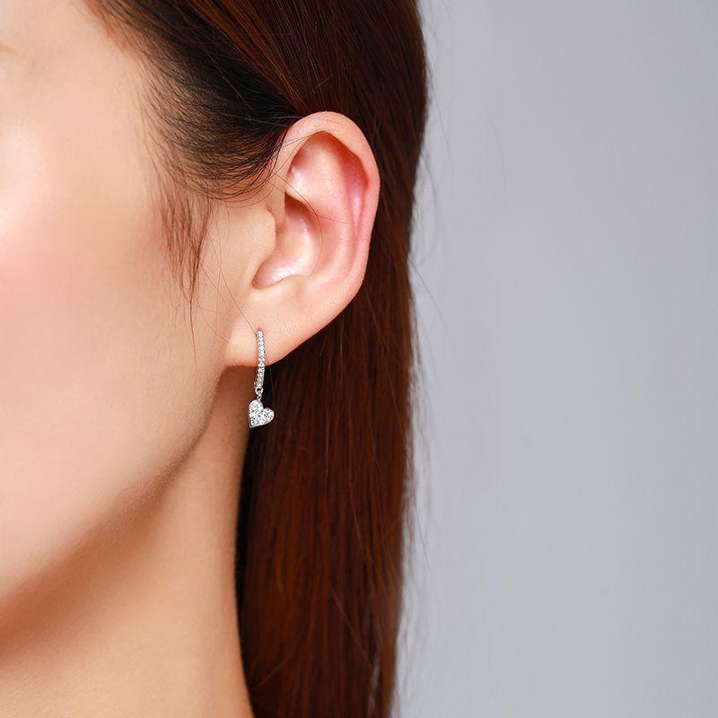 S925 Sterling Silver Heart-shaped Ear Clip Female Refined Rhinestone Love - Trendha