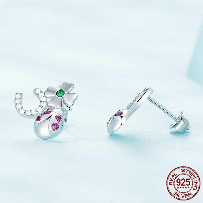 S925 Sterling Silver Lucky Combination Earrings Plated With Platinum Zircon - Trendha
