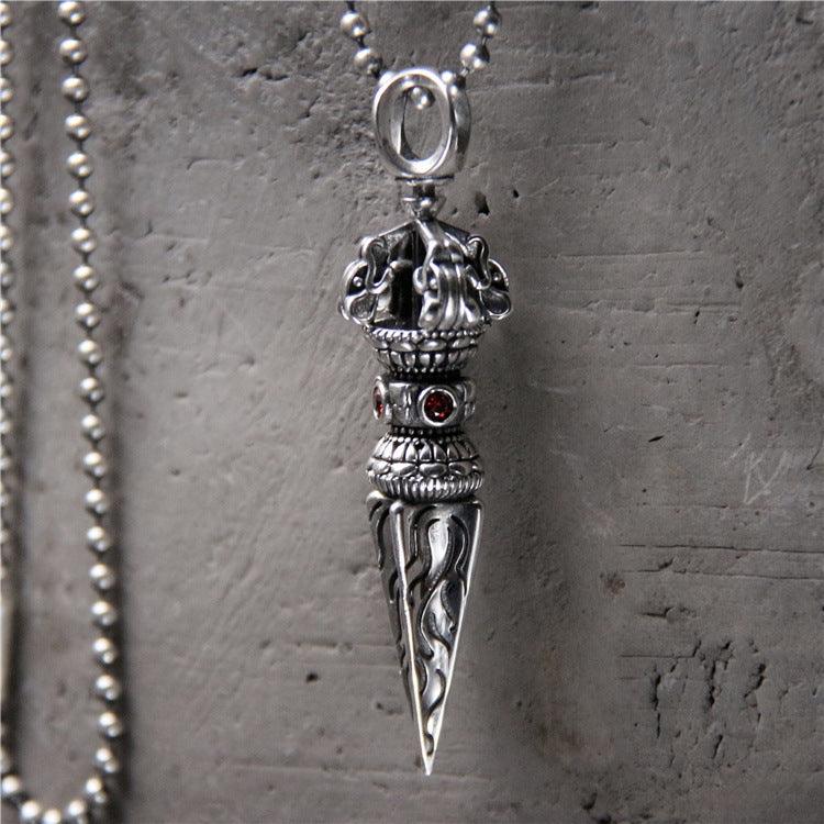 S925 Sterling Silver Magic Weapon Vajra Pestle Pendant Retro Man Personality