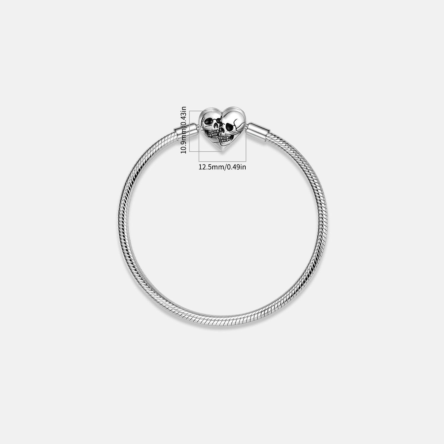 S925 Sterling Silver Snake Bone Chain Bracelet With Double Skull - Trendha