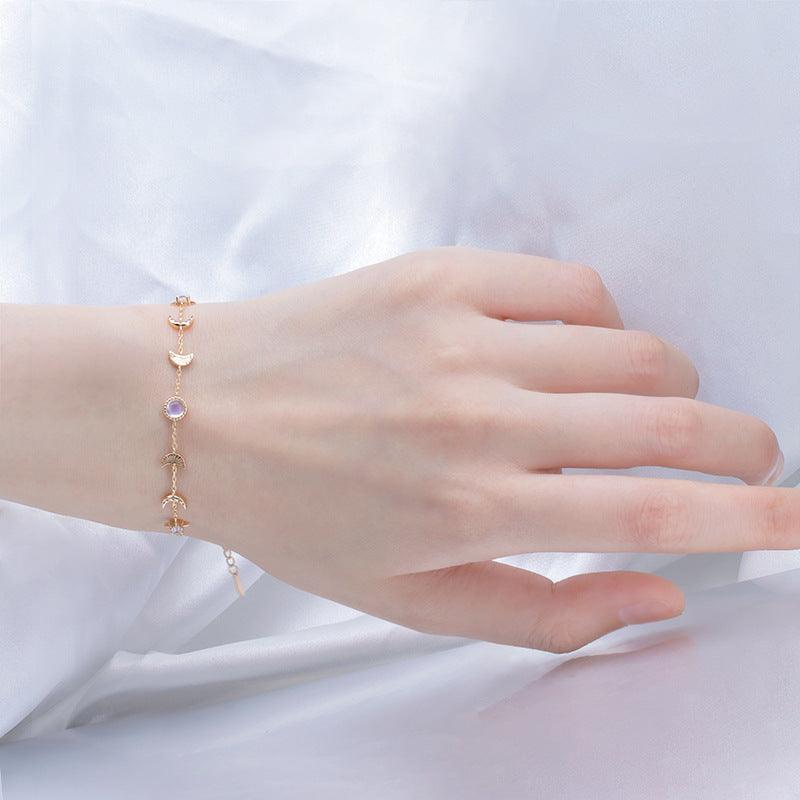 S925 Sterling Silver Star Moon Bracelet Moonlight Stone - Trendha