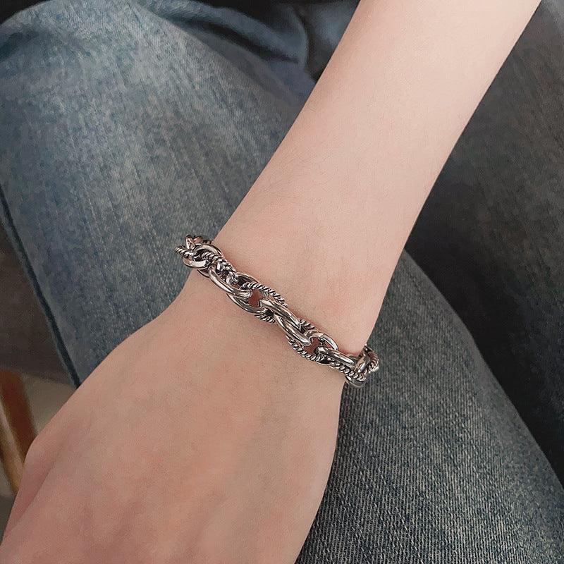 S925 Sterling Silver Vintage Heavy Work Hip Hop Stitching Twist Dragon Head Buckle Woven Bracelet - Trendha