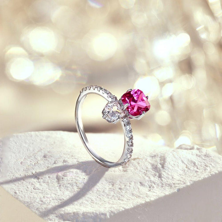 S925 Sterling Silver Women's Rose Red Square Zircon Ring - Trendha
