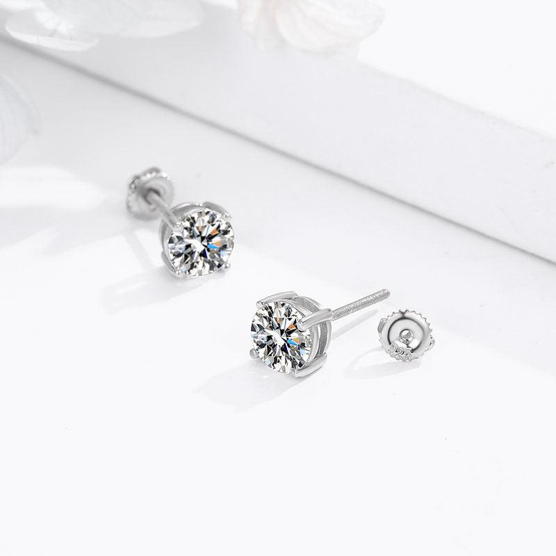S925 Tremella Studs Advanced Ear Accessories Classic Four Claw Mosan - Trendha