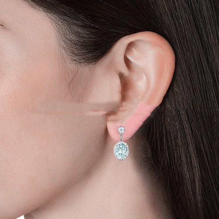 SAN Clamosan Diamond Natural Topaz Alexandre Stone S925 Sterling Silver Stud Earrings - Trendha