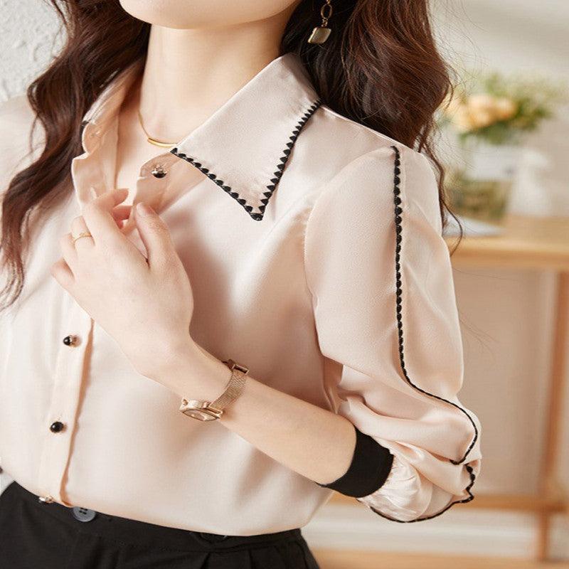 Satin Lapel Shirt Top For Women - Trendha