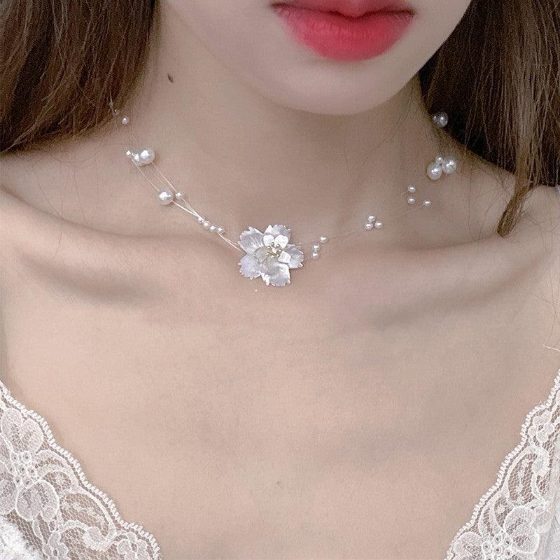 Shell Flower Pearl Clavicle Chain Female - Trendha