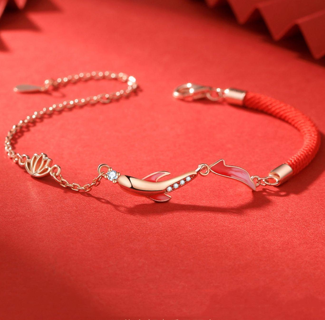 Shore Koi Lucky Red Rope Bracelet - Trendha