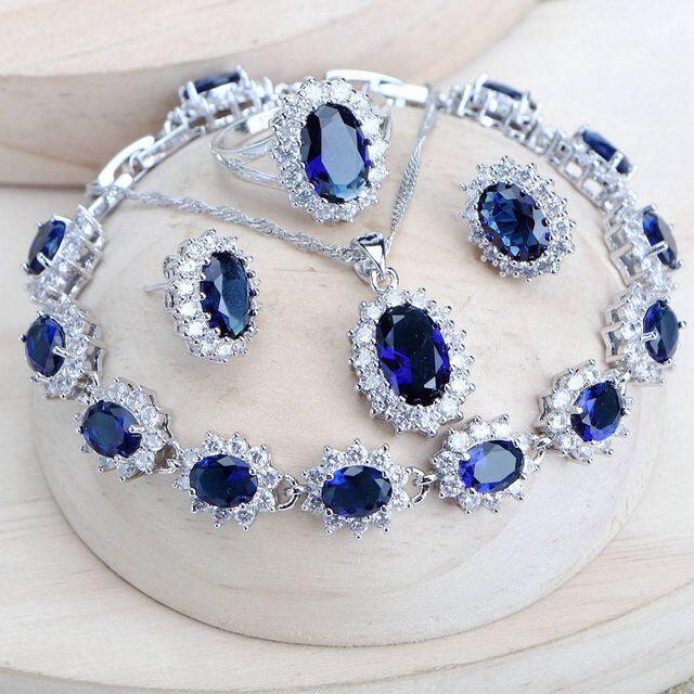 Silver 925 Women Bridal Jewelry Sets Blue Zirconia Costume - Trendha