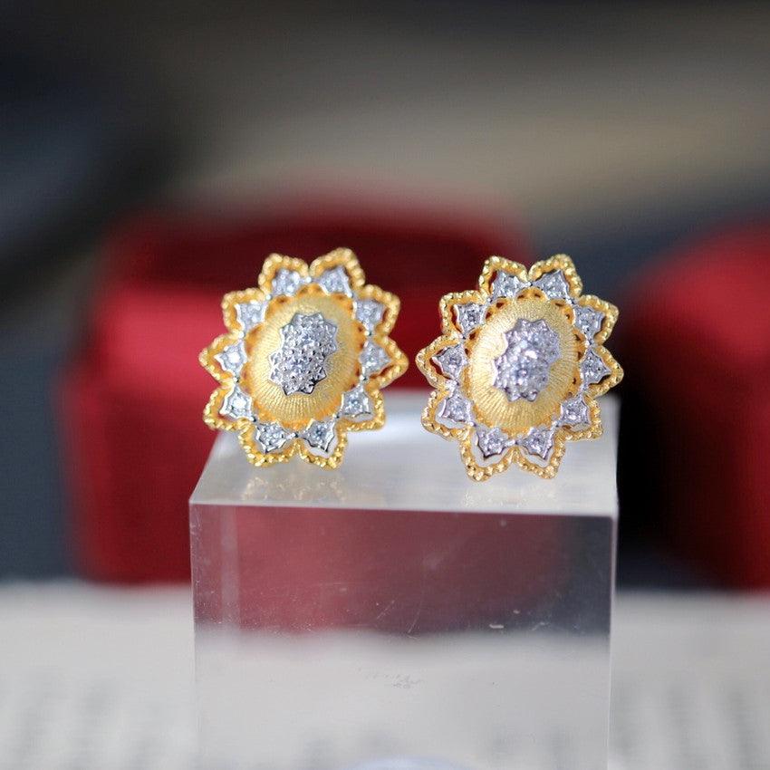 Silver And Gold Plated Snowflake Split Coloured Earrings - Trendha