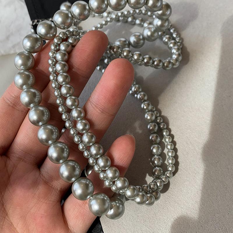 Silver Grey Round Pearl Sweater Chain New Women - Trendha