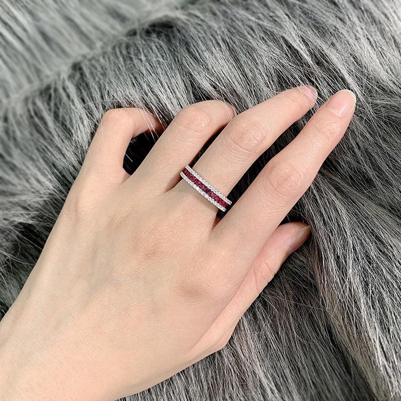 Silver Inlaid Red Round Ring - Trendha