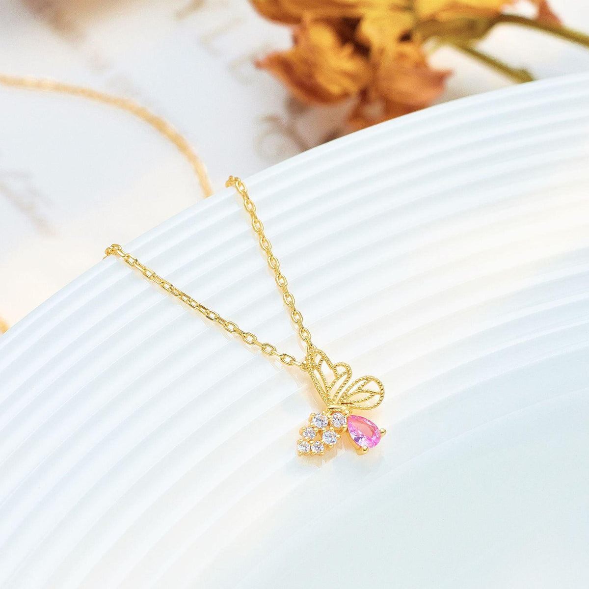 Silver Red Corundum Butterfly Necklace - Trendha