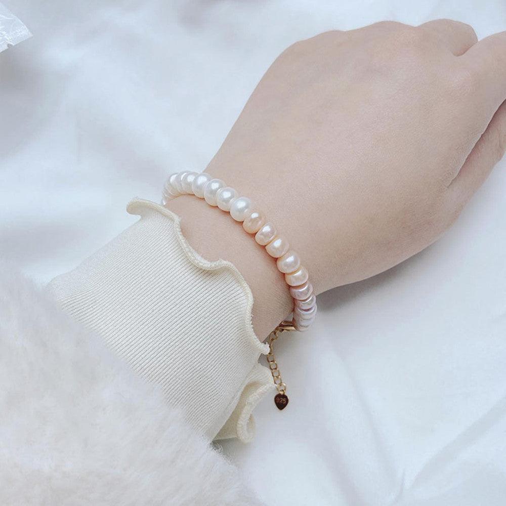 Gold-Plated Mother-of-Pearl Shell-Bead Bracelet