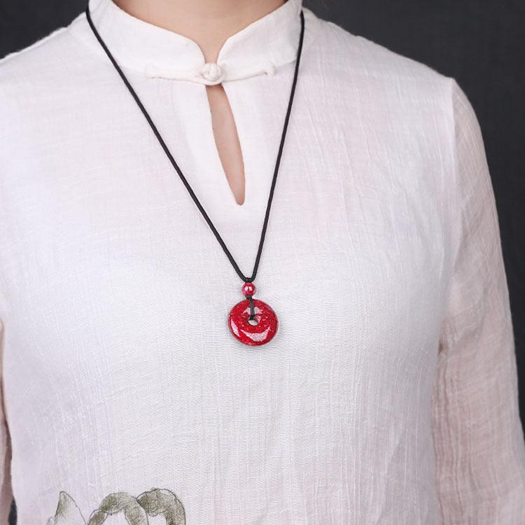 Simple Cinnabar Charm Rough Stone Button Necklace - Trendha