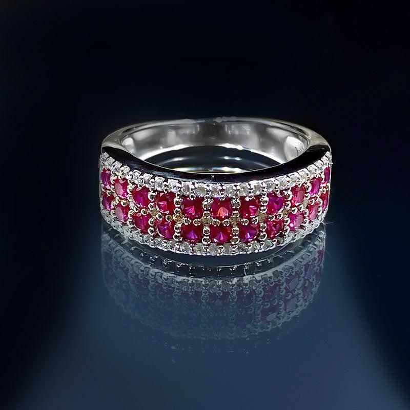 Simple Three-row Micro-inlaid AAA Zircon Female Ring - Trendha