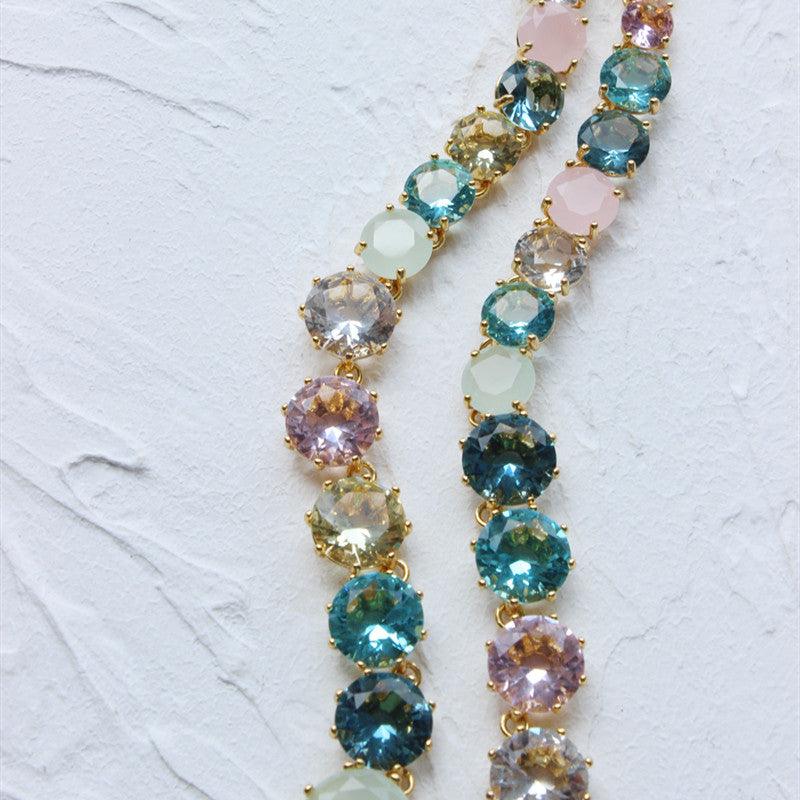 Sky Blue Multi-colored Diamond Wedding Temperament Long Necklace - Trendha