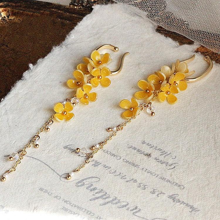 Small Yellow Flower Heat Shrink Earbone Clip Long Style - Trendha