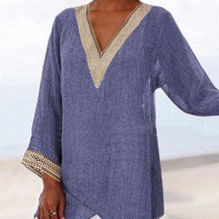 Solid Color Cotton And Linen Casual Top Irregular - Trendha