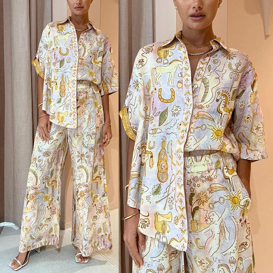 Women's Printed Top or Wide-Leg Pants