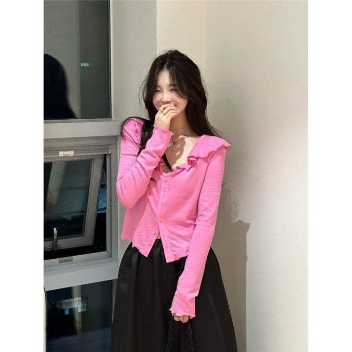 Spring New Korean Style Loose Tencel Ruffled Top Bottoming Shirt Long Sleeve - Trendha