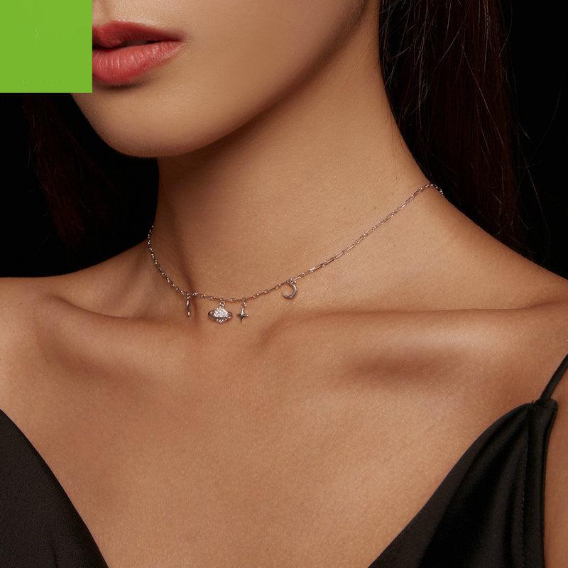 Star-plated Moon Collarbone Chain - Trendha