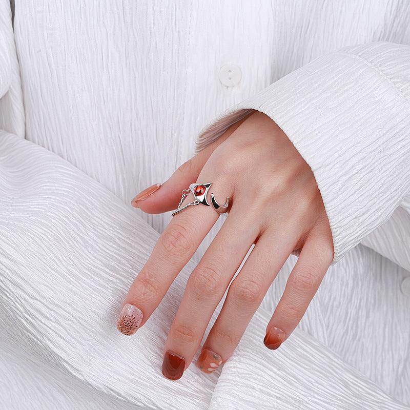 Sterling Silver Irregular Chain Jacinth Ring - Trendha
