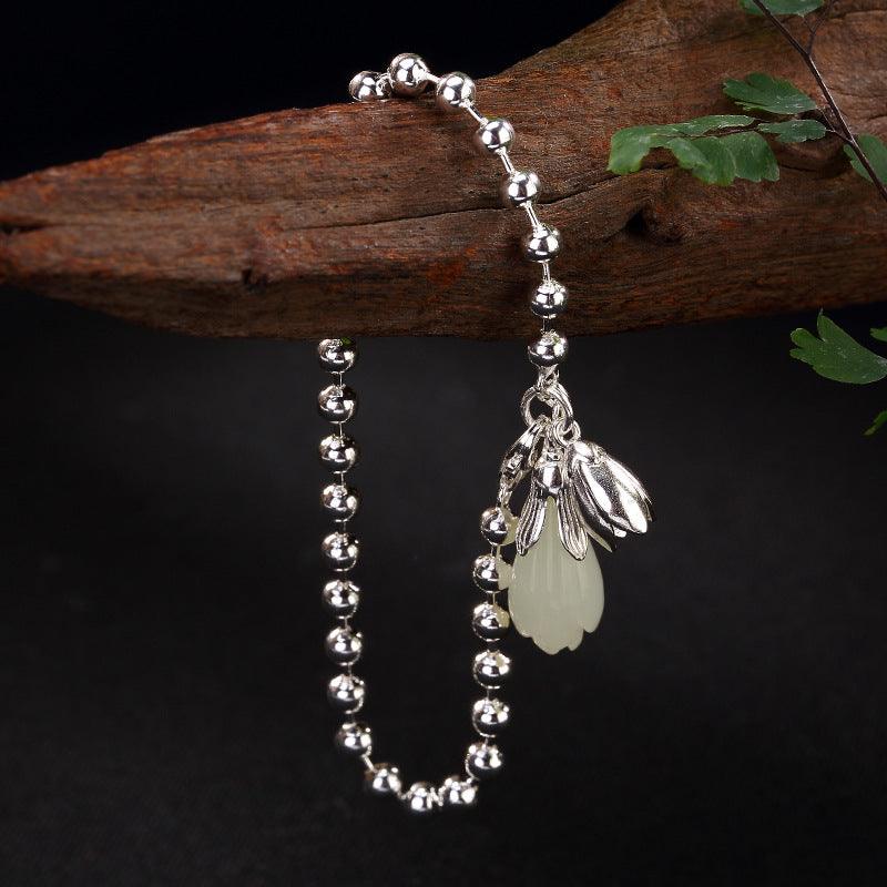 Sterling Silver Retro Inlaid And Tianyu Bracelet - Trendha