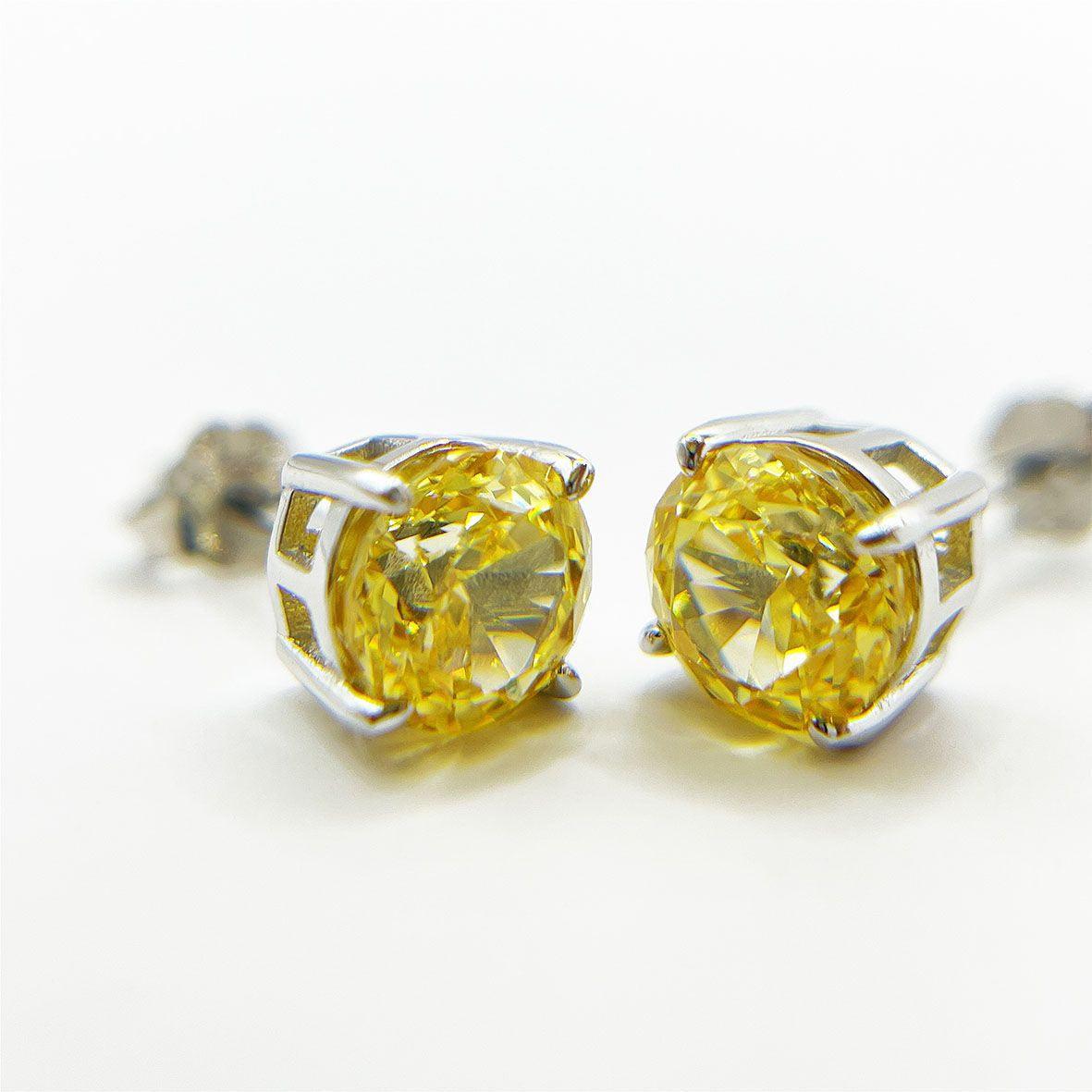 Sterling Silver Round Ice Flower Cut Colorful Yellow Jewelry Earrings - Trendha