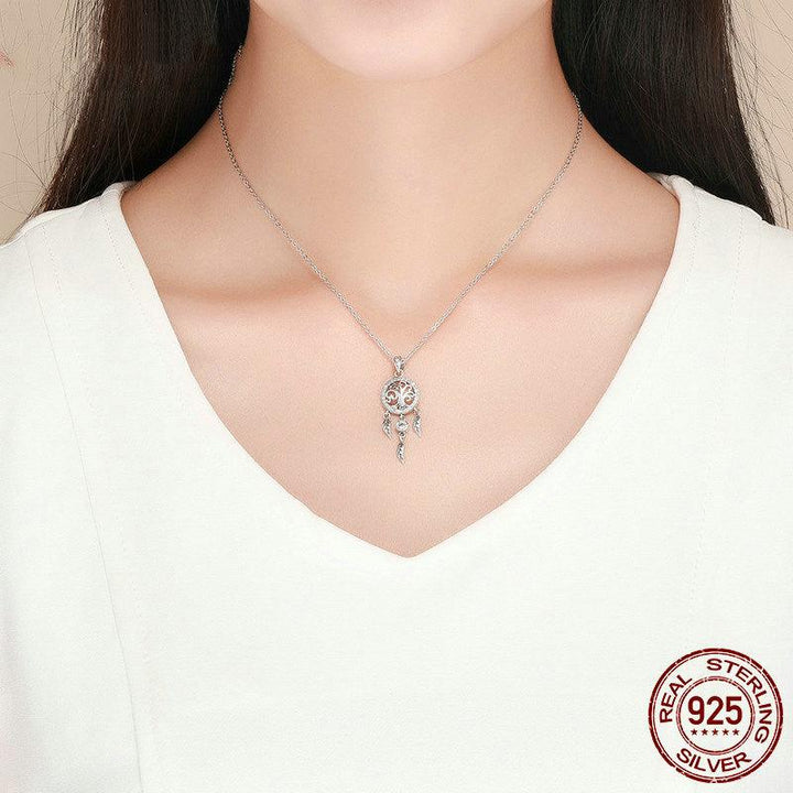 Sterling Silver Tree Of Life Dreamcatcher Fashion Necklace - Trendha