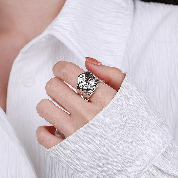 Sterling Silver Wide Irregular Geometric Pleated Texture Ring - Trendha