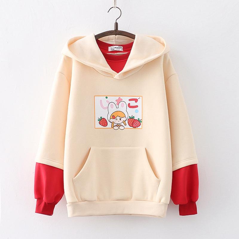 Strawberry Printed Fleece Padded Sweater For Girls - Trendha