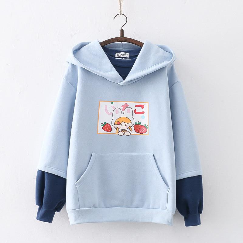 Strawberry Printed Fleece Padded Sweater For Girls - Trendha