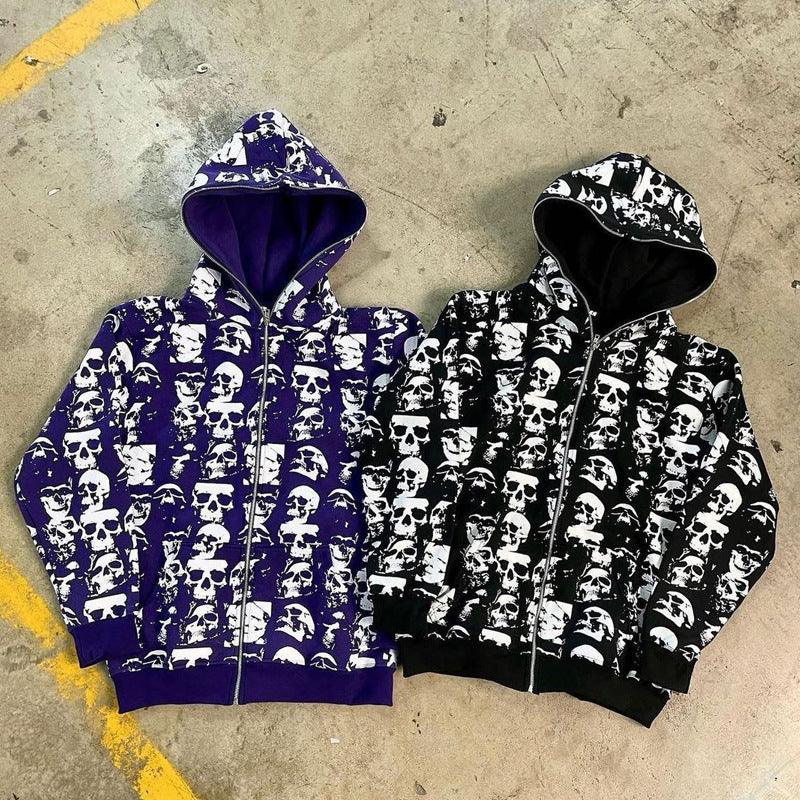 Street Hoodie Skull Printed Zipper - Trendha