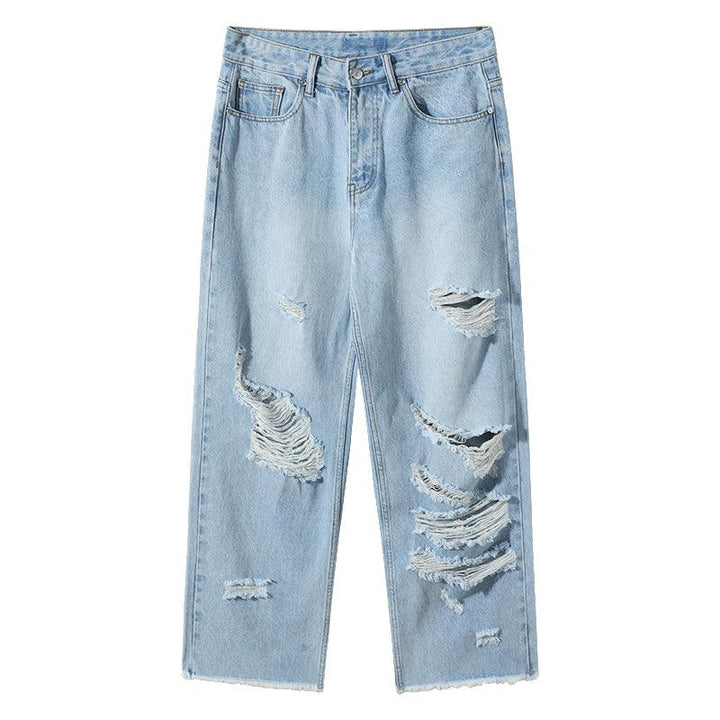 Summer American Retro Loose-fitting Tide Straight Hole In The Senior Casual Jeans - Trendha