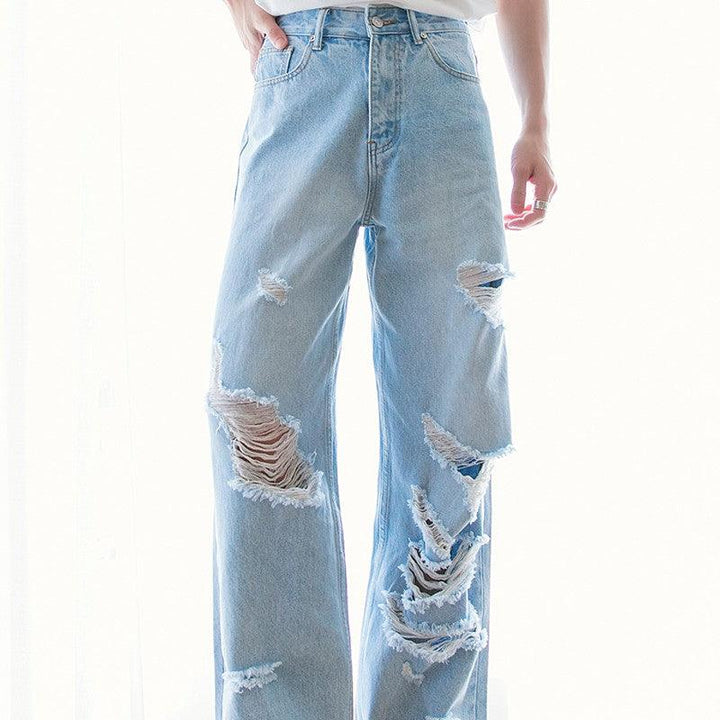 Summer American Retro Loose-fitting Tide Straight Hole In The Senior Casual Jeans - Trendha