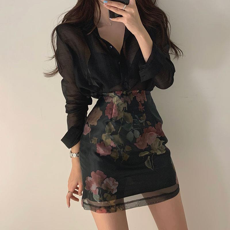 Sheer Blouse and Floral Skirt Separates